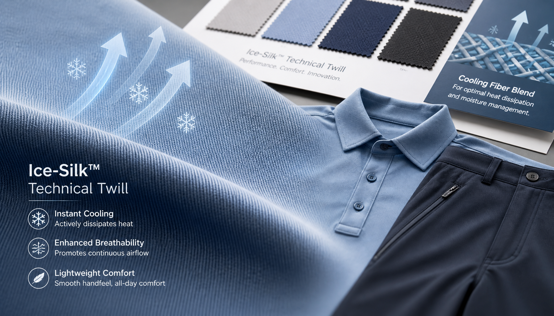 H3931 Ice-Silk™ Technical Twill: Cooling Fabric for Performance Polos and Trousers