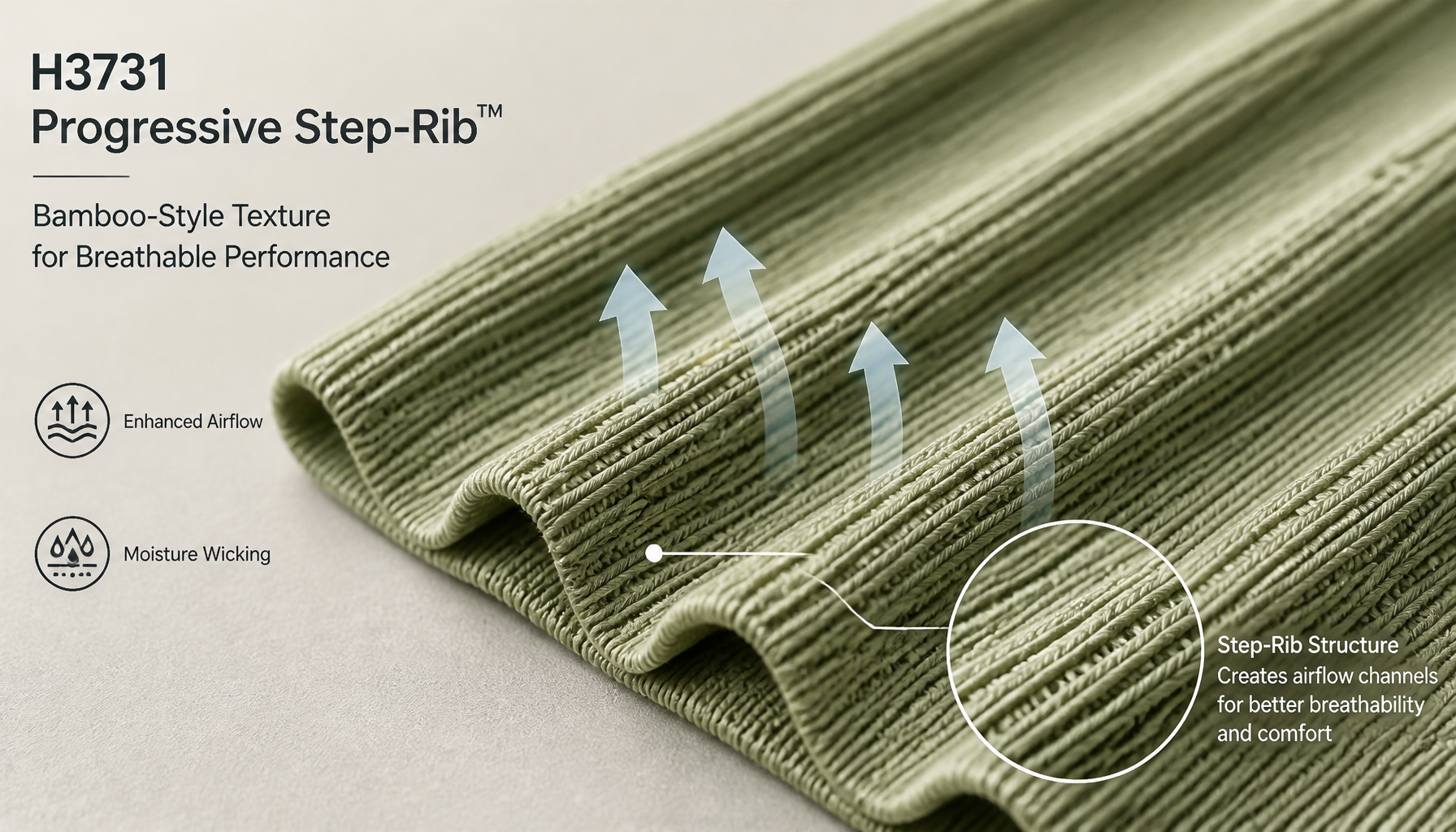 H3731 Progressive Step-Rib™: Breathable Bamboo-Style Texture for Performance Apparel