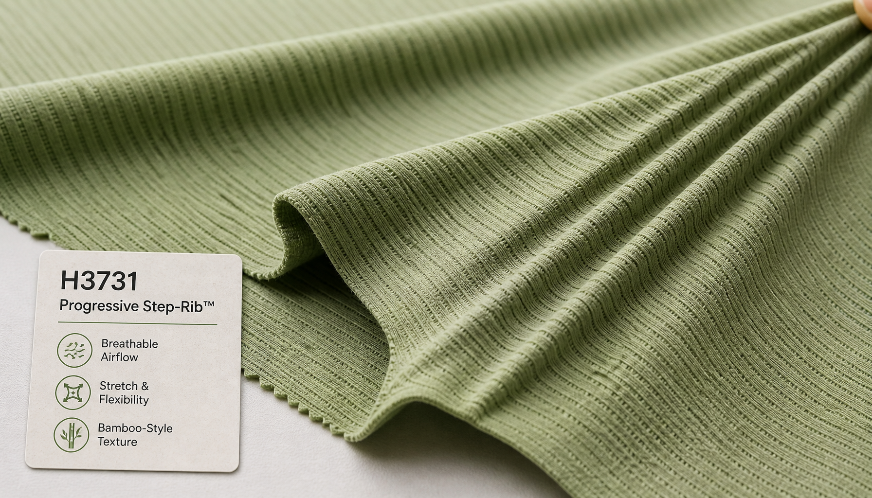 H3731 Progressive Step-Rib™: Breathable Bamboo-Style Texture for Performance Apparel